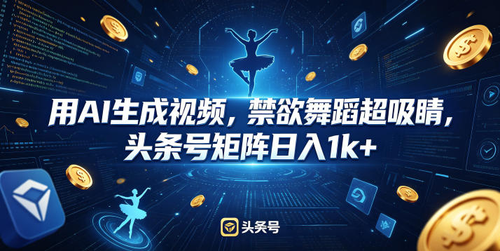 用AI生成视频，禁欲舞蹈超吸睛，头条号矩阵日入1k+-源创文化-轻创终点站