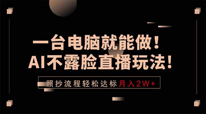 一台电脑就能做！AI不露脸直播玩法，照抄流程轻松达标月入2W+-源创文化-轻创终点站