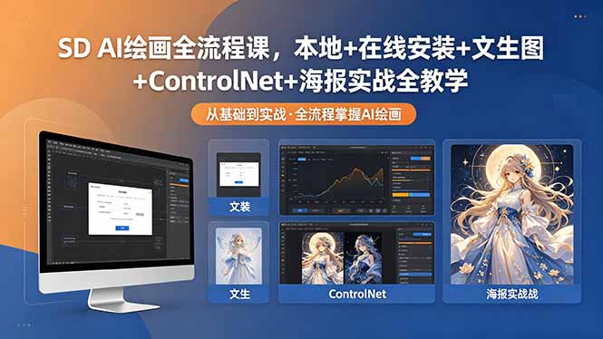 SD AI绘画全流程课，本地+在线安装+文生图+ControlNet+海报实战全教学-源创文化-轻创终点站