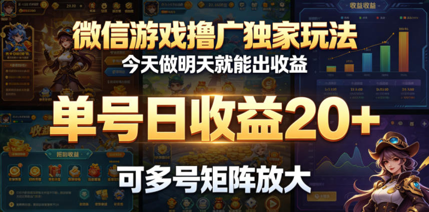 微信游戏撸广独家玩法，今天做明天就能出收益，单号日收益20+，可多号矩阵放大-源创文化-轻创终点站