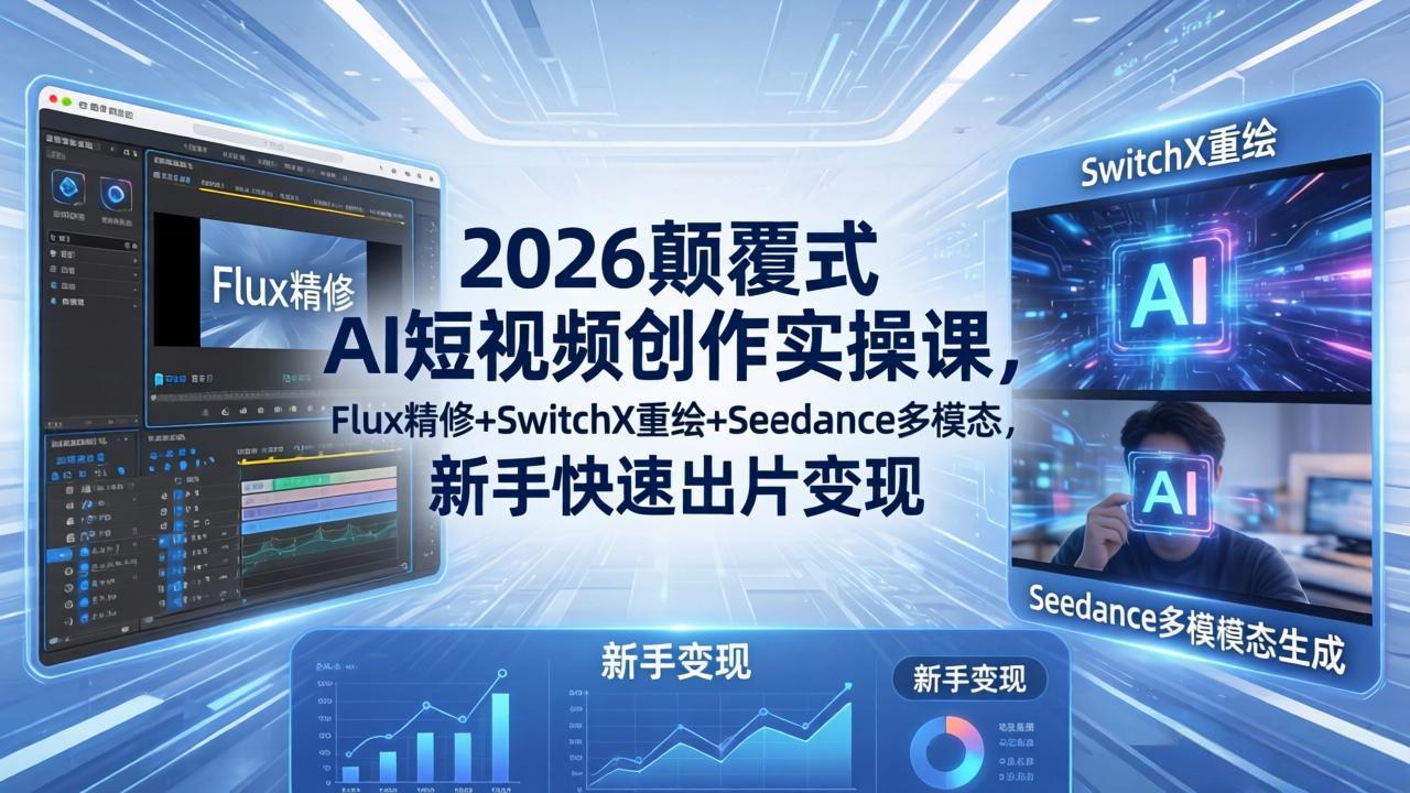 2026颠覆式 AI短视频创作课-5月更新，Flux精修+SwitchX重绘+Seedance多模态，新手快速出片变现-源创文化-轻创终点站
