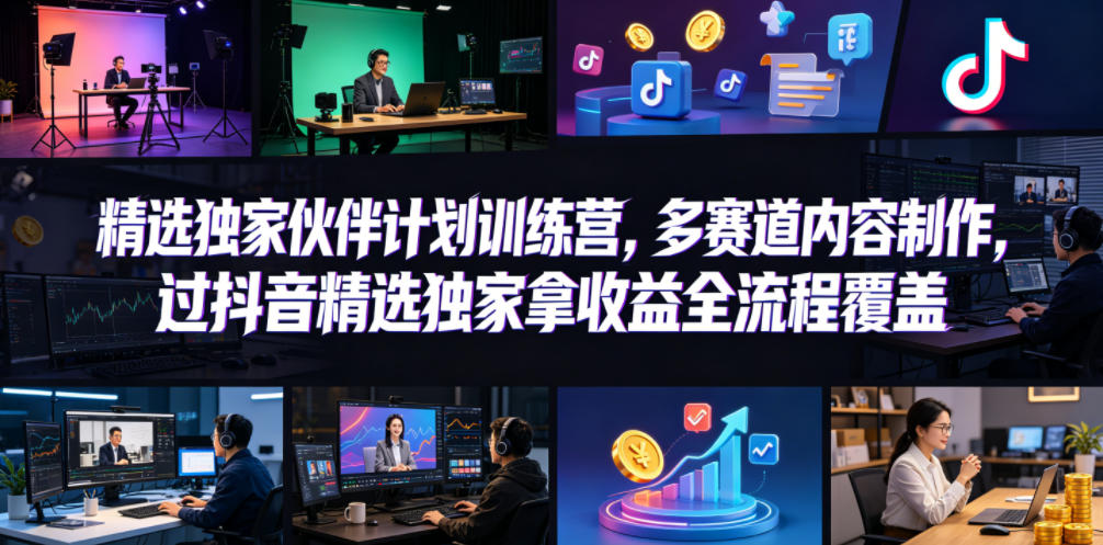 小豁食堂精选独家伙伴计划训练营，多赛道内容制作，过抖音精选独家拿收益全流程覆盖-源创文化-轻创终点站