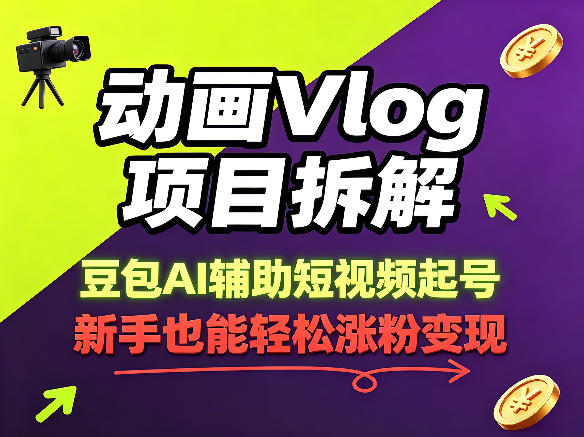动画Vlog项目拆解，豆包AI辅助短视频起号，新手也能轻松涨粉，43条作品涨粉8.3W-源创文化-轻创终点站