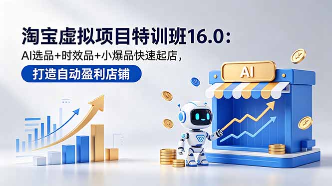 淘宝虚拟项目特训班16.0:AI选品+时效品+小爆品快速起店,打造自动盈利店铺-源创文化-轻创终点站