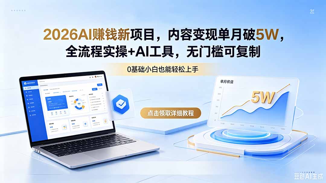 2026AI赚钱新项目，内容变现单月破5W，全流程实操+AI工具，无门槛可复制-源创文化-轻创终点站