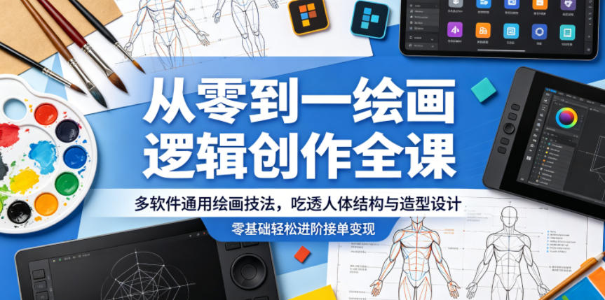 从零到一绘画逻辑创作全课，多软件通用绘画技法，吃透人体结构与造型设计，零基础轻松进阶接单变现-源创文化-轻创终点站