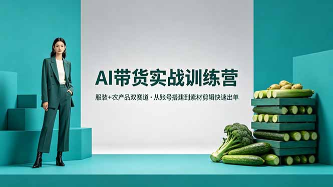 AI带货实战训练营，服装+农产品双赛道，从账号搭建到素材剪辑快速出单-源创文化-轻创终点站