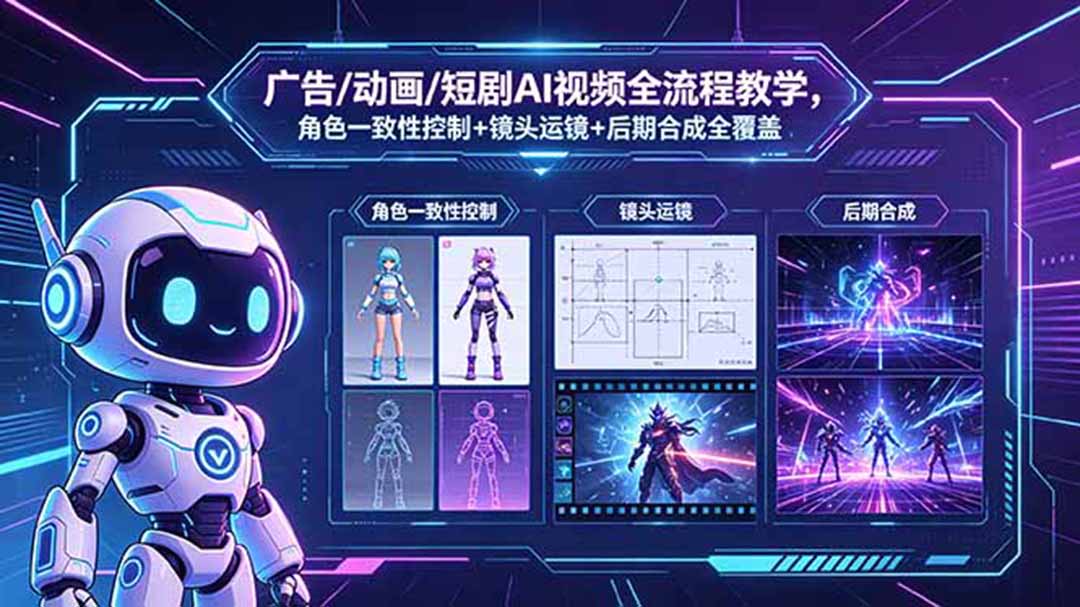 广告/动画/短剧AI视频全流程教学,角色一致性控制+镜头运镜+后期合成全覆盖-源创文化-轻创终点站