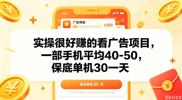 实操很好做的看广告项目，一部手机平均40-50，保底30单机一天【揭秘】-源创文化-轻创终点站