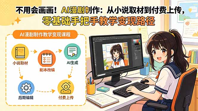 不用会画画！AI漫剧制作：从小说取材到付费上传，零基础手把手教学变现路径-源创文化-轻创终点站