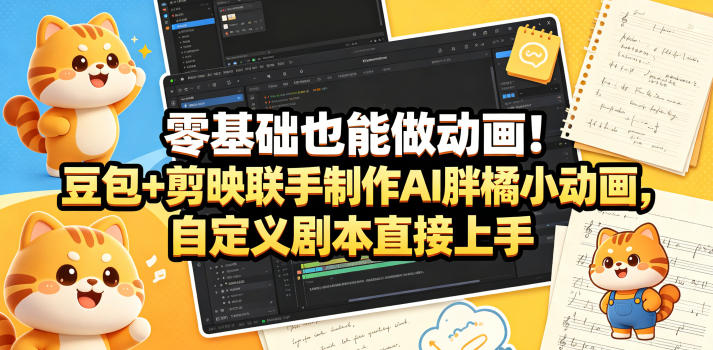 零基础也能做动画!豆包+剪映联手制作AI胖橘小动画,自定义剧本直接上手-源创文化-轻创终点站