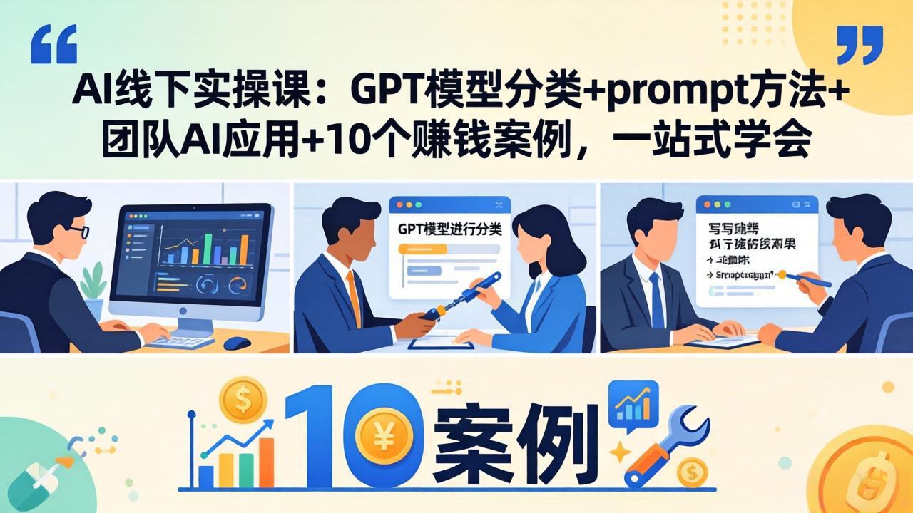 AI线下实操课：GPT模型分类+prompt方法+团队AI应用+10个赚钱案例，一站式学会-源创文化-轻创终点站