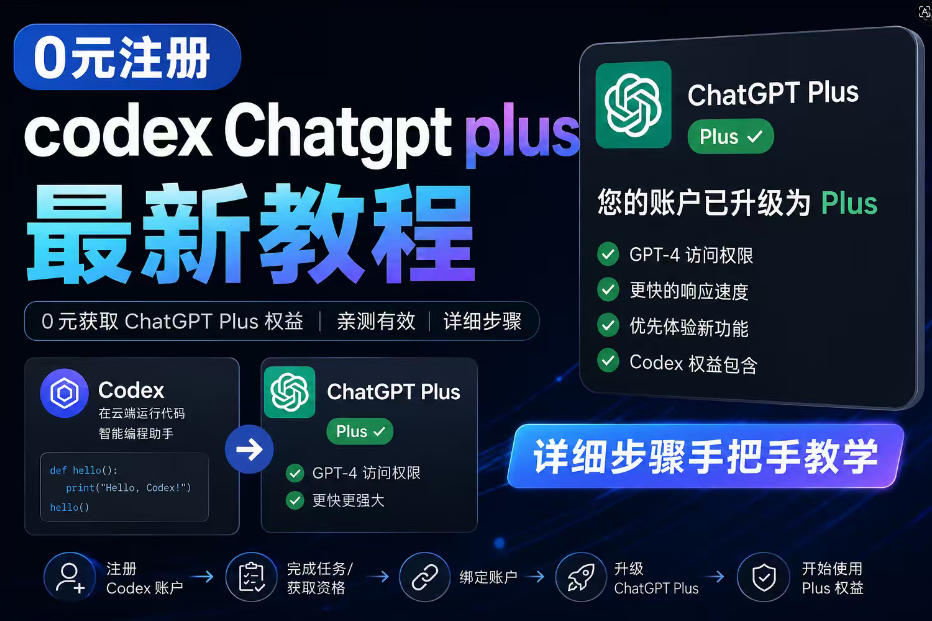 0元全自动注册codex gpt plus最新教程，0元获取GPT Plus权益，手把手详细教学-源创文化-轻创终点站