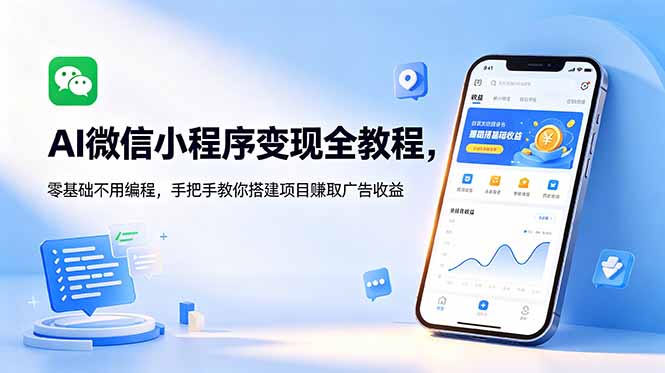 AI微信小程序变现全教程，零基础不用编程，手把手教你搭建项目赚取广告收益-源创文化-轻创终点站