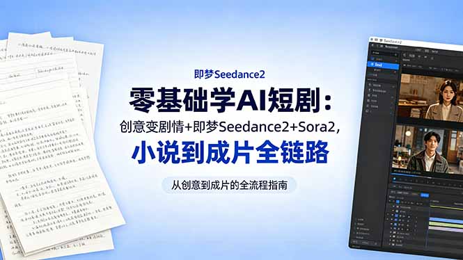 零基础学AI短剧：创意变剧情+即梦Seedance2+Sora2，小说到成片全链路-源创文化-轻创终点站