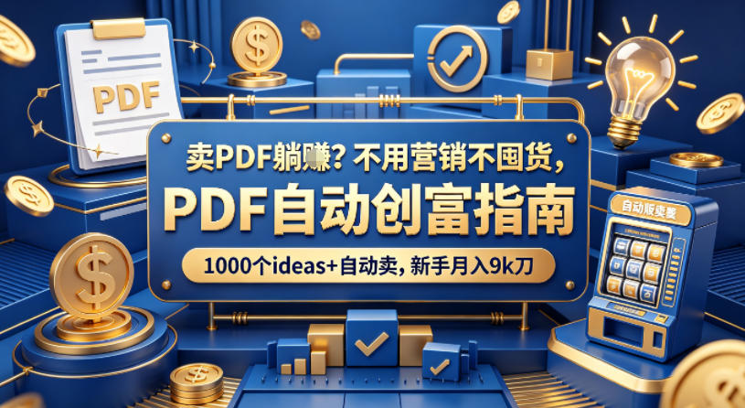 卖PDF躺賺？不用营销不囤货，PDF自动创富指南，1000个ideas+自动卖，新手月入9k刀【原创双语字幕】