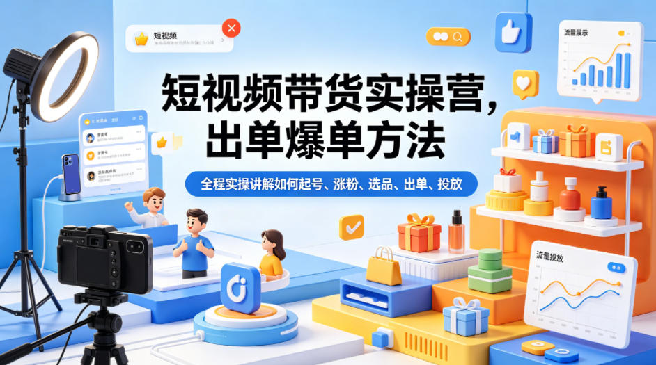 短视频带货实操营，出单爆单方法，全程实操讲解如何起号、涨粉、选品、出单、投放(更新0515)-源创文化-轻创终点站
