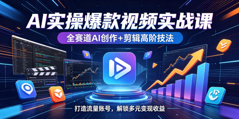 AI实操爆款视频实战课，全赛道AI创作+剪辑高阶技法，打造流量账号，解锁多元变现收益-源创文化-轻创终点站