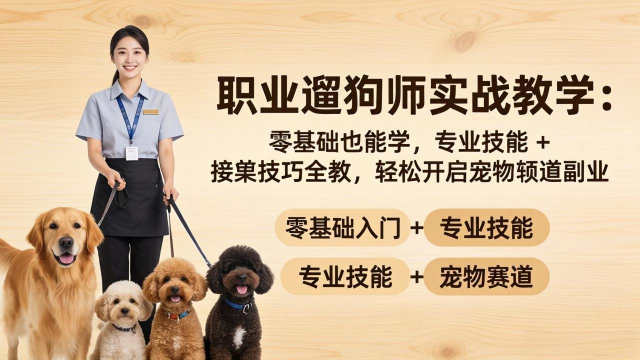 职业遛狗师实战教学：零基础也能学，专业技能 + 接单技巧全教，轻松开启宠物赛道副业-源创文化-轻创终点站