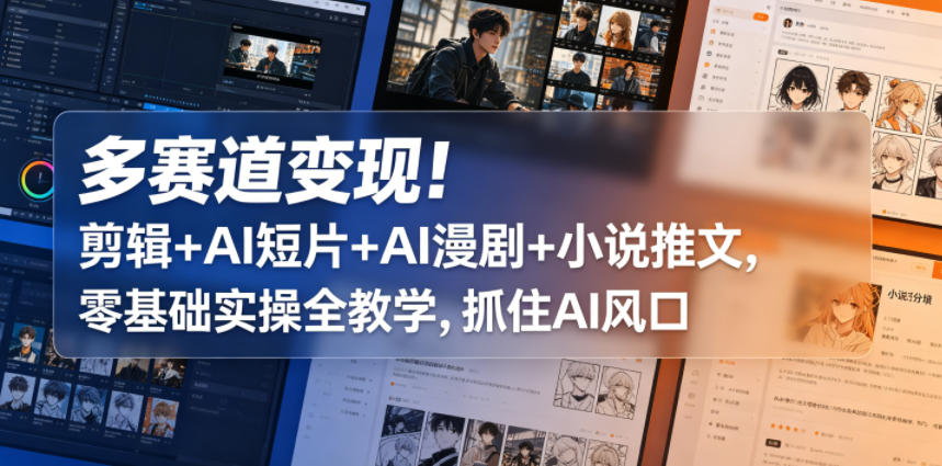 多赛道变现！剪辑+AI短片+AI漫剧+小说推文，零基础实操全教学，抓住AI风口-源创文化-轻创终点站