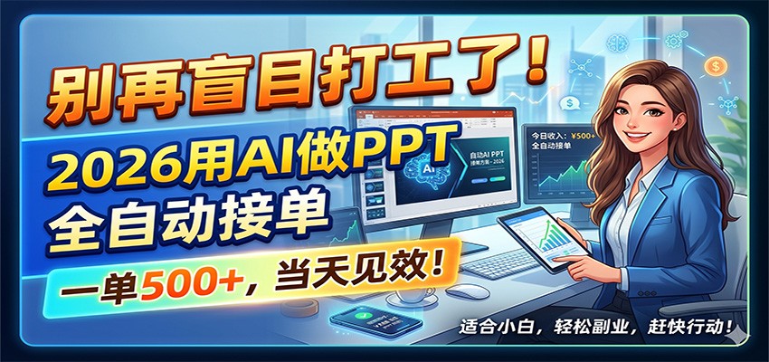 别再盲目打工了！2026用AI做PPT全自动接单，一单5张+，当天见效！-源创文化-轻创终点站