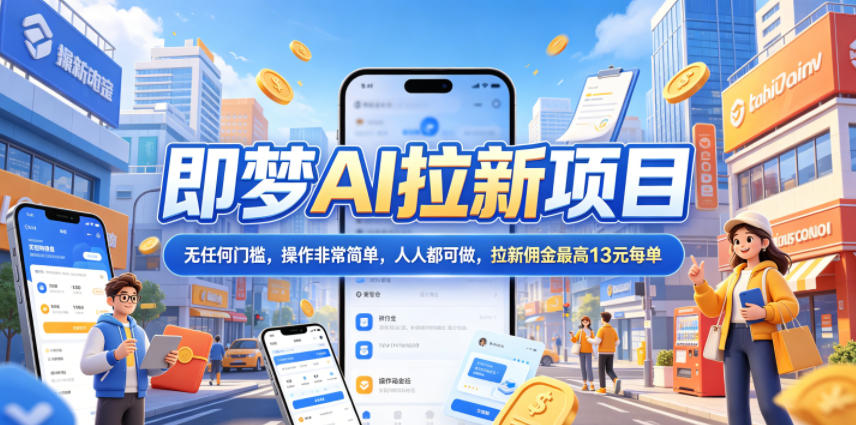 2026年即梦AI拉新项目最新玩法，无任何门槛，操作非常简单，人人都可做，拉新佣金最高13元每单-源创文化-轻创终点站