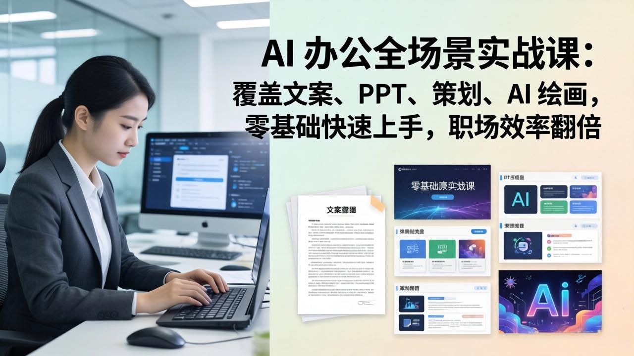 AI 办公全场景实战课：覆盖文案、PPT、策划、AI 绘画，零基础快速上手，职场效率翻倍-源创文化-轻创终点站