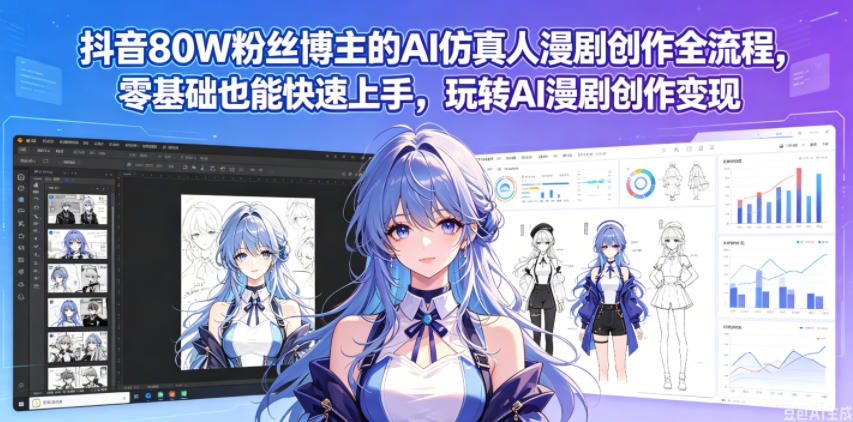 抖音80W粉丝博主的AI仿真人漫剧创作全流程，零基础也能快速上手，玩转AI漫剧创作变现-源创文化-轻创终点站