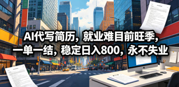 AI代写简历，就业难目前旺季，一单一结，稳定日入800，永不失业-源创文化-轻创终点站