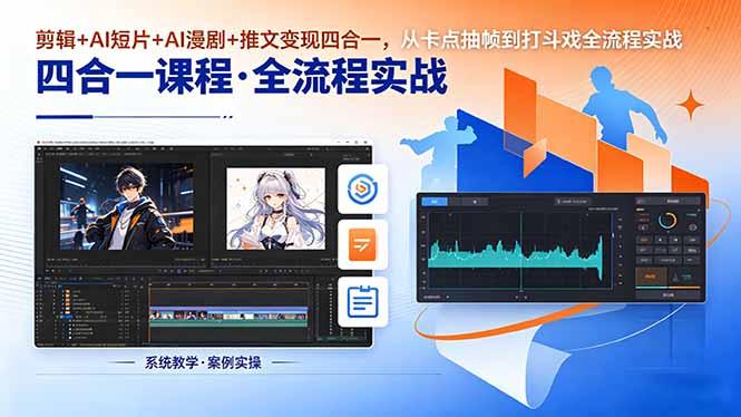 剪辑+AI短片+AI漫剧+推文变现四合一,从卡点抽帧到打斗戏全流程实战-源创文化-轻创终点站
