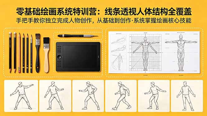 零基础绘画系统特训营：线条透视人体结构全覆盖，手把手教你独立完成人物创作-源创文化-轻创终点站