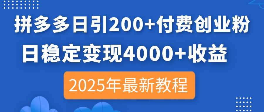 （14217期）拼多多日引200+付费创业粉，日稳定变现4000+收益，2025年最新教程-源创文化-轻创终点站