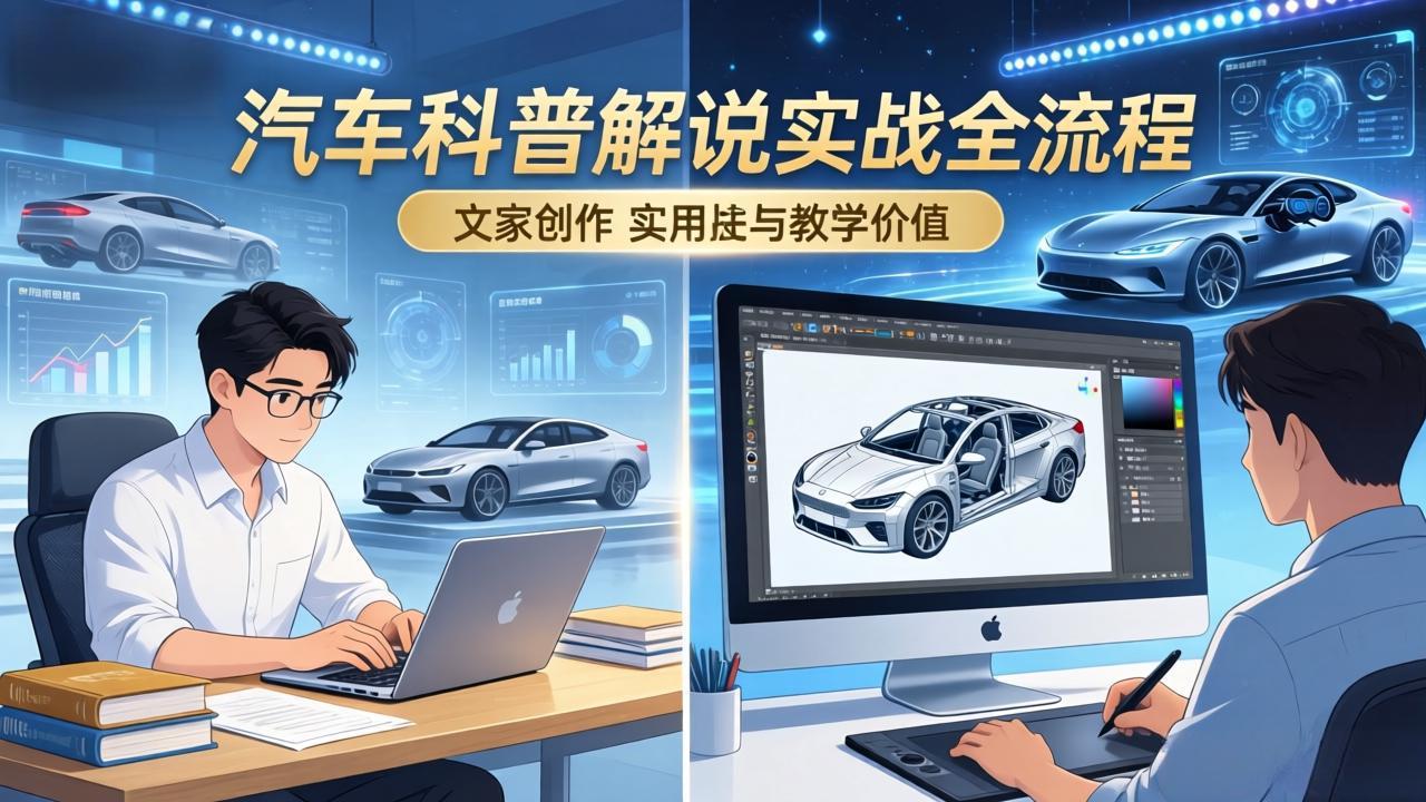 抖音汽车科普解说实战:文案+动画+画面处理+去水印全流程,打造专业汽车科普视频-源创文化-轻创终点站