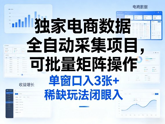 独家电商数据全自动采集项目,可批量矩阵操作,单窗口日入3张+,稀缺玩法闭眼入【揭秘】-源创文化-轻创终点站