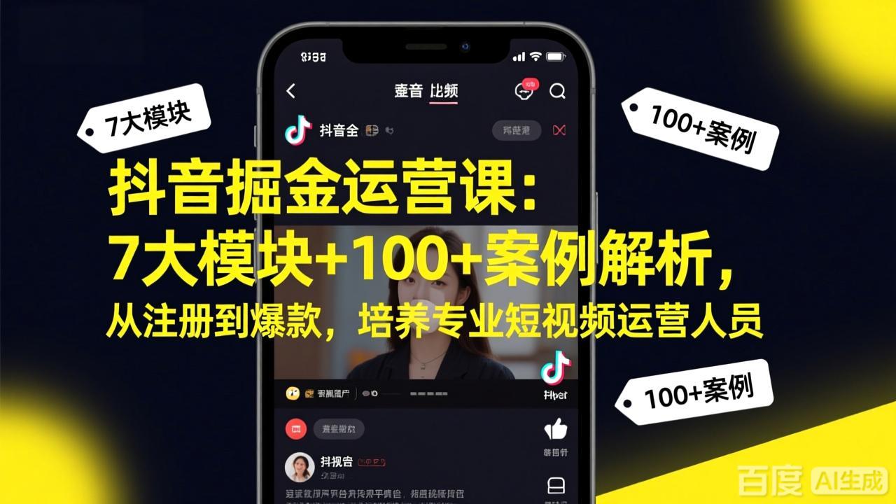 抖音掘金运营课:7大模块+100+案例解析,从注册到爆款,培养专业短视频运营人员-源创文化-轻创终点站
