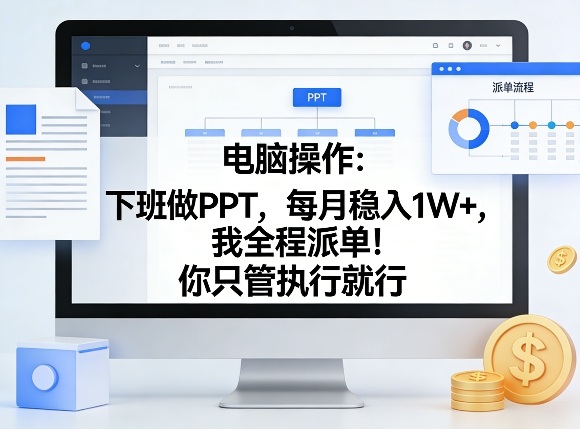 电脑操作:下班做PPT,每月稳入1W+,我全程派单!你只管执行就行【揭秘】-源创文化-轻创终点站